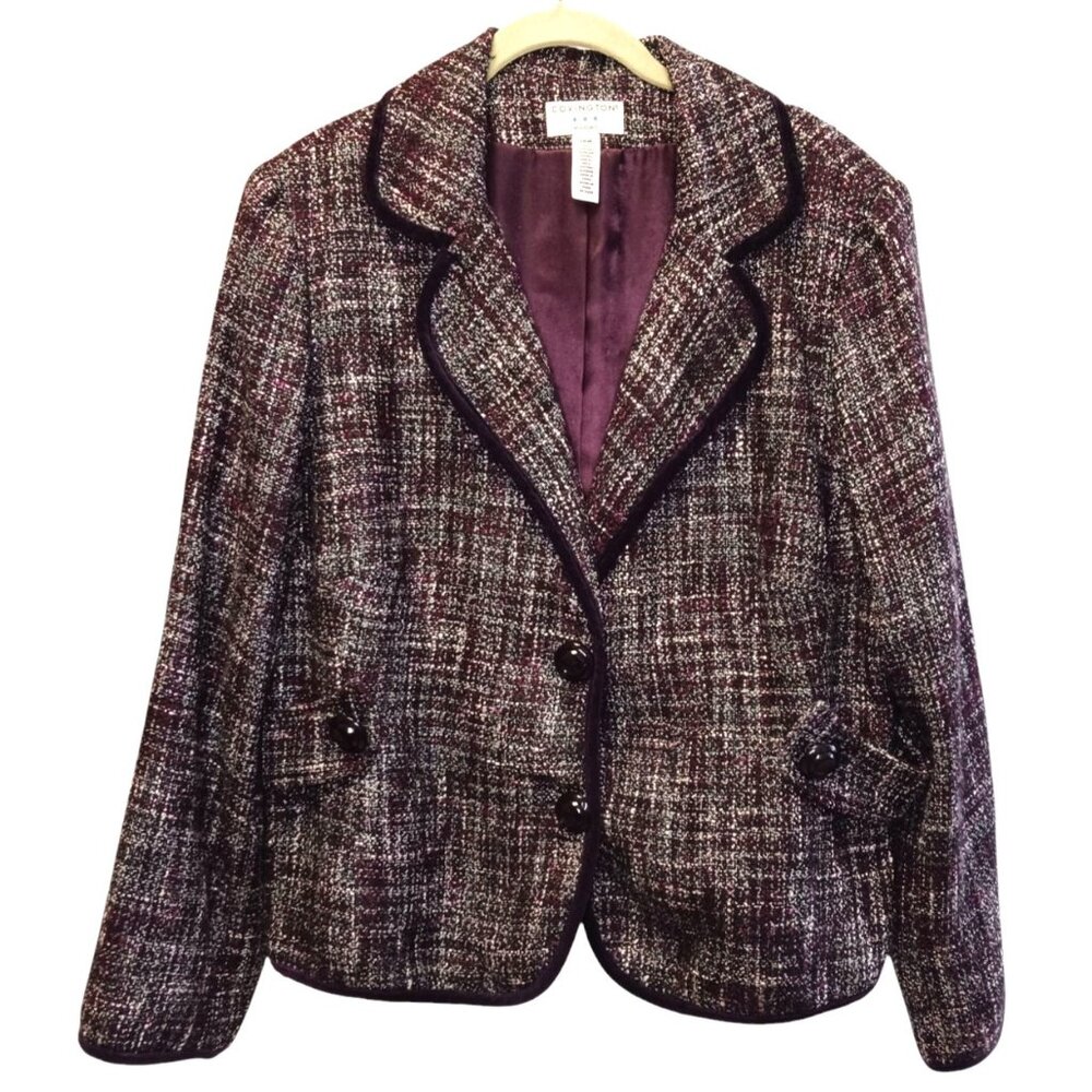 Covington Woman Career Blazer Plus Size 18W Plum Purple Lined Velvet Trim VTG